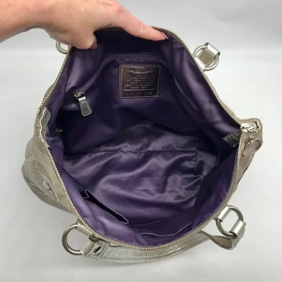 Coach Gray Monogram Canvas Poppy Metallic Glam Tote 15389 - Picture 10 of 12